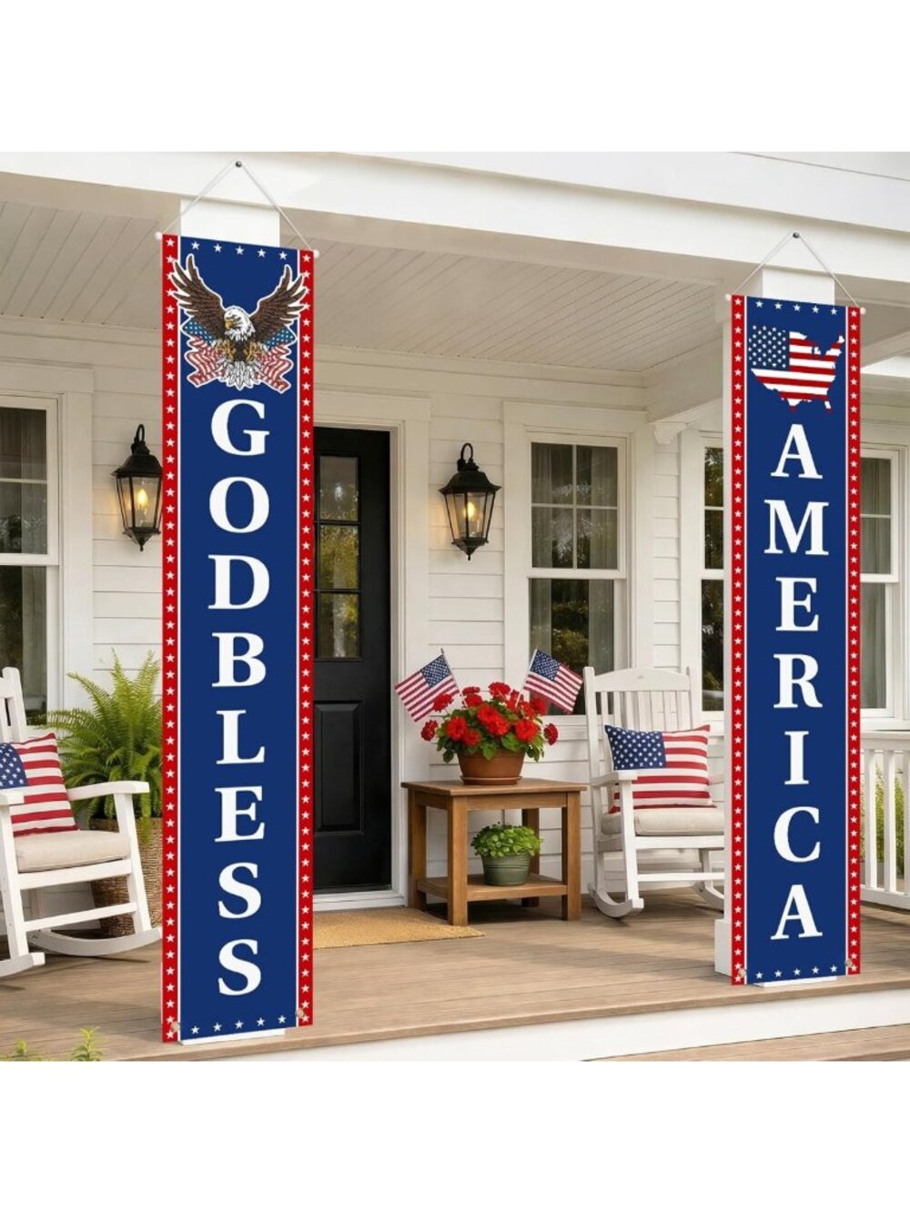 Patriotic 4th of July Decorations - Hanging Flags & Porch Signs for Independence